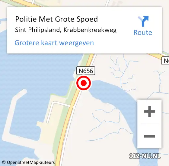 Locatie op kaart van de 112 melding: Politie Met Grote Spoed Naar Sint Philipsland, Krabbenkreekweg op 28 september 2022 06:56