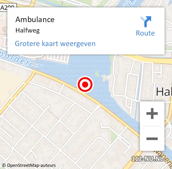 Locatie op kaart van de 112 melding: Ambulance Halfweg op 28 september 2022 07:10