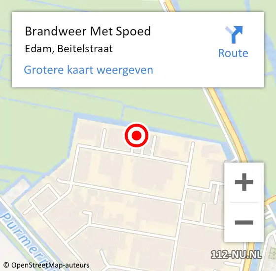 Locatie op kaart van de 112 melding: Brandweer Met Spoed Naar Edam, Beitelstraat op 28 september 2022 07:36