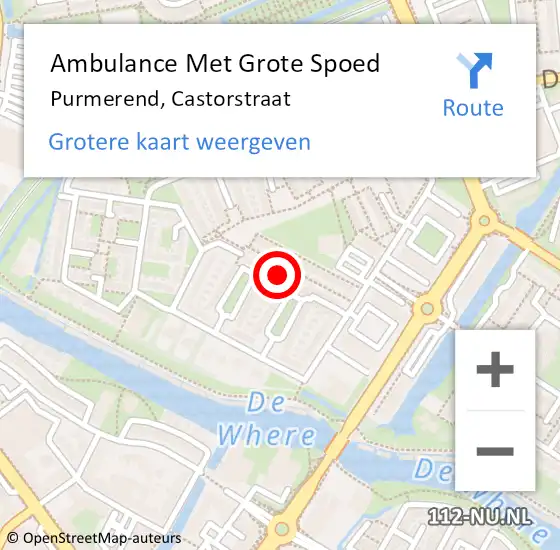 Locatie op kaart van de 112 melding: Ambulance Met Grote Spoed Naar Purmerend, Castorstraat op 28 september 2022 07:48