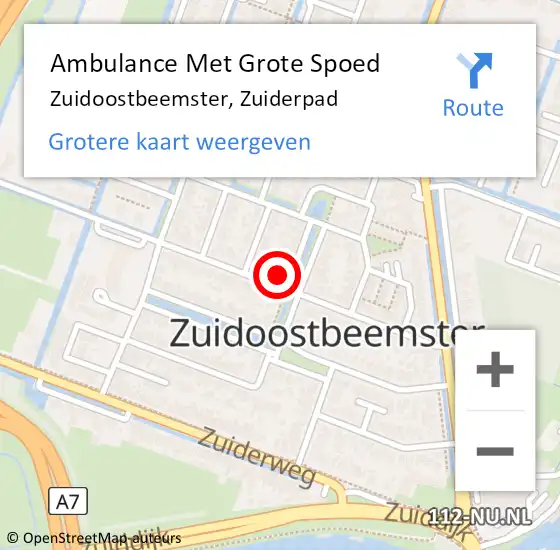 Locatie op kaart van de 112 melding: Ambulance Met Grote Spoed Naar Zuidoostbeemster, Zuiderpad op 28 september 2022 07:58