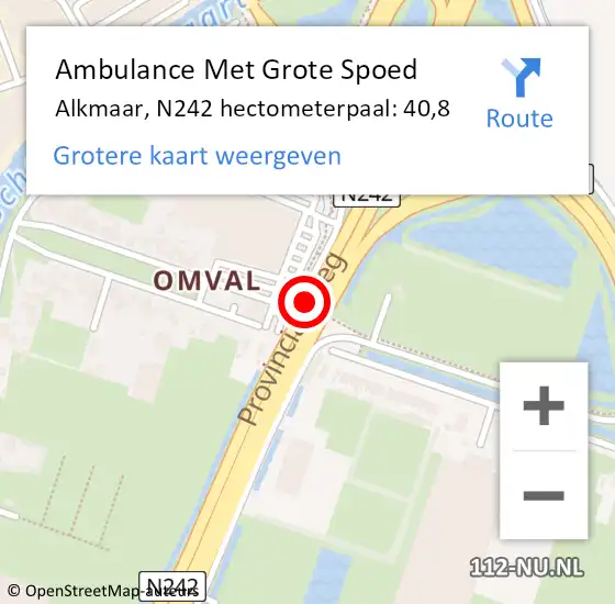 Locatie op kaart van de 112 melding: Ambulance Met Grote Spoed Naar Alkmaar, N242 hectometerpaal: 40,8 op 28 september 2022 08:10