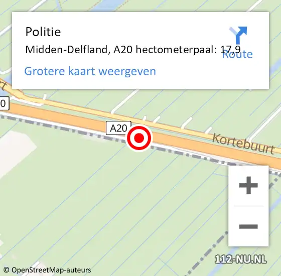 Locatie op kaart van de 112 melding: Politie Midden-Delfland, A20 hectometerpaal: 17,9 op 28 september 2022 08:13