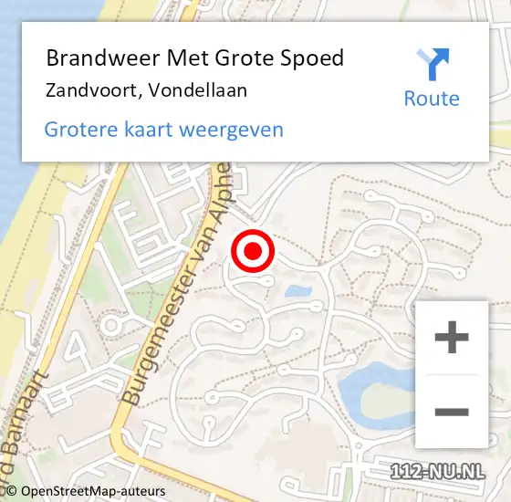 Locatie op kaart van de 112 melding: Brandweer Met Grote Spoed Naar Zandvoort, Vondellaan op 28 september 2022 08:36