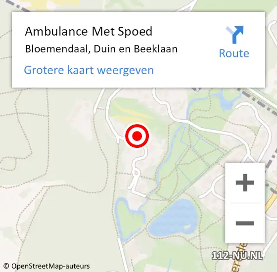 Locatie op kaart van de 112 melding: Ambulance Met Spoed Naar Bloemendaal, Duin en Beeklaan op 28 september 2022 08:42