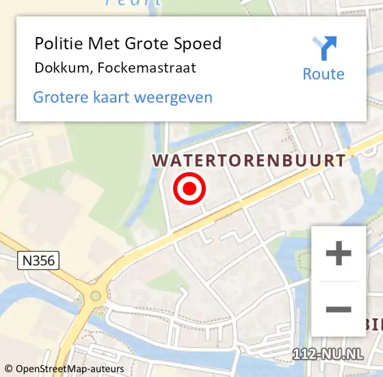 Locatie op kaart van de 112 melding: Politie Met Grote Spoed Naar Dokkum, Fockemastraat op 28 september 2022 08:47