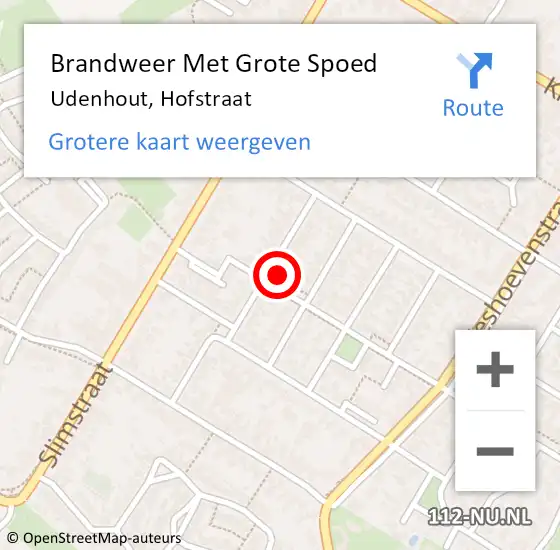 Locatie op kaart van de 112 melding: Brandweer Met Grote Spoed Naar Udenhout, Hofstraat op 28 september 2022 09:02