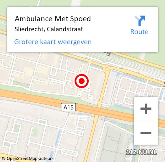 Locatie op kaart van de 112 melding: Ambulance Met Spoed Naar Sliedrecht, Calandstraat op 28 september 2022 09:13