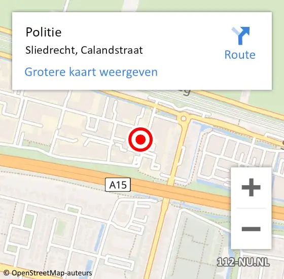 Locatie op kaart van de 112 melding: Politie Sliedrecht, Calandstraat op 28 september 2022 09:13