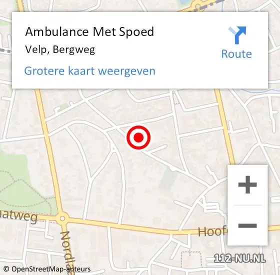 Locatie op kaart van de 112 melding: Ambulance Met Spoed Naar Velp, Bergweg op 28 september 2022 09:24