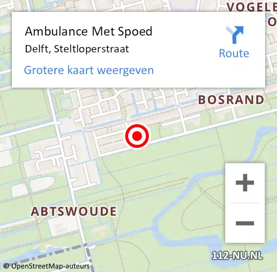 Locatie op kaart van de 112 melding: Ambulance Met Spoed Naar Delft, Steltloperstraat op 28 september 2022 09:48