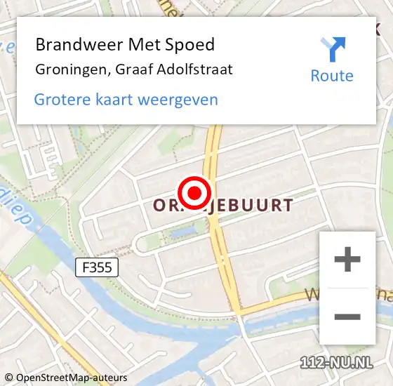 Locatie op kaart van de 112 melding: Brandweer Met Spoed Naar Groningen, Graaf Adolfstraat op 28 september 2022 09:51