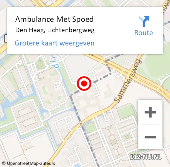 Locatie op kaart van de 112 melding: Ambulance Met Spoed Naar Den Haag, Lichtenbergweg op 28 september 2022 10:03