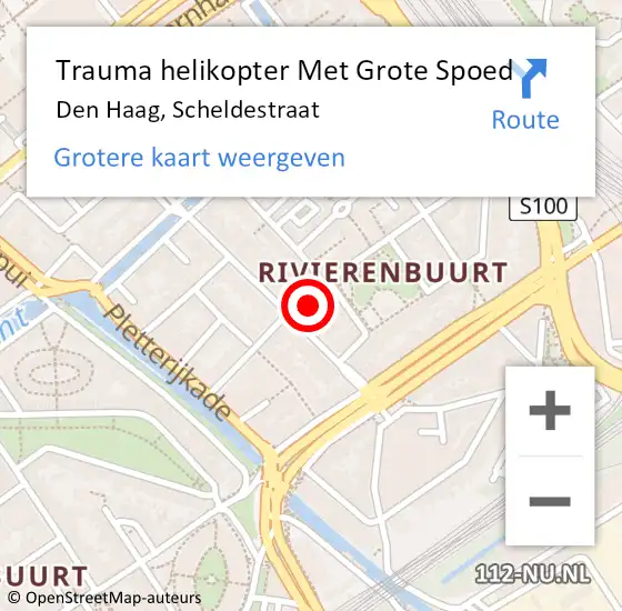 Locatie op kaart van de 112 melding: Trauma helikopter Met Grote Spoed Naar Den Haag, Scheldestraat op 28 september 2022 10:05