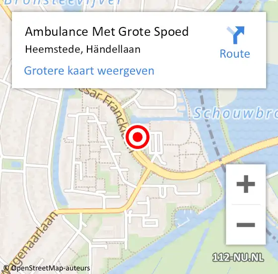 Locatie op kaart van de 112 melding: Ambulance Met Grote Spoed Naar Heemstede, Händellaan op 28 september 2022 10:13
