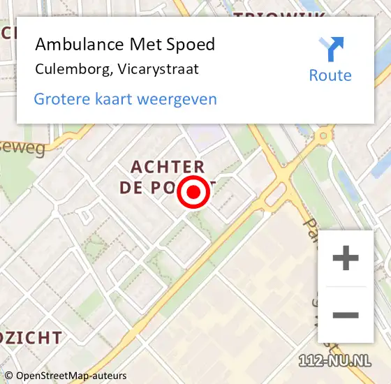 Locatie op kaart van de 112 melding: Ambulance Met Spoed Naar Culemborg, Vicarystraat op 28 september 2022 10:18