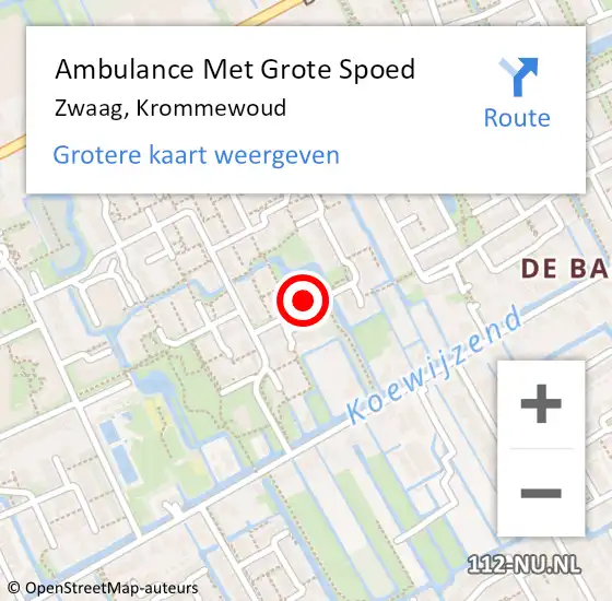 Locatie op kaart van de 112 melding: Ambulance Met Grote Spoed Naar Zwaag, Krommewoud op 28 september 2022 10:31