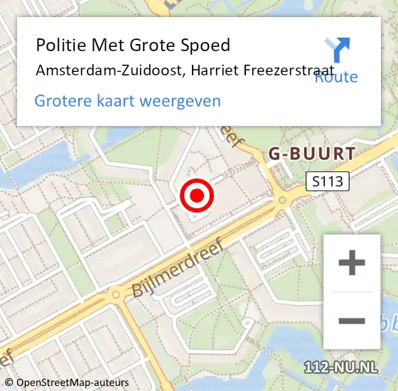 Locatie op kaart van de 112 melding: Politie Met Grote Spoed Naar Amsterdam-Zuidoost, Harriet Freezerstraat op 28 september 2022 10:37