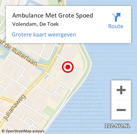 Locatie op kaart van de 112 melding: Ambulance Met Grote Spoed Naar Volendam, De Toek op 28 september 2022 10:37