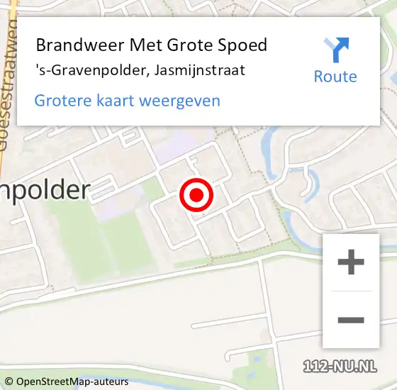 Locatie op kaart van de 112 melding: Brandweer Met Grote Spoed Naar 's-Gravenpolder, Jasmijnstraat op 28 september 2022 10:53