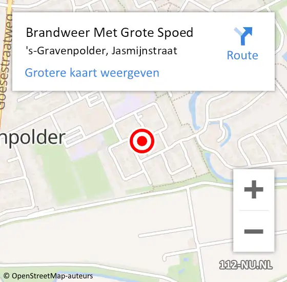 Locatie op kaart van de 112 melding: Brandweer Met Grote Spoed Naar 's-Gravenpolder, Jasmijnstraat op 28 september 2022 10:55