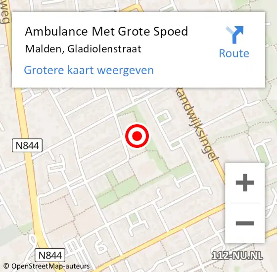 Locatie op kaart van de 112 melding: Ambulance Met Grote Spoed Naar Malden, Gladiolenstraat op 28 september 2022 10:56