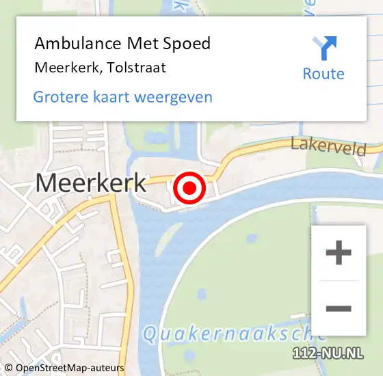 Locatie op kaart van de 112 melding: Ambulance Met Spoed Naar Meerkerk, Tolstraat op 28 september 2022 10:56