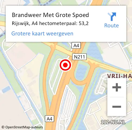 Locatie op kaart van de 112 melding: Brandweer Met Grote Spoed Naar Rijswijk, A4 hectometerpaal: 53,2 op 28 september 2022 11:02