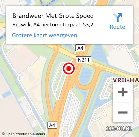 Locatie op kaart van de 112 melding: Brandweer Met Grote Spoed Naar Rijswijk, A4 hectometerpaal: 53,2 op 28 september 2022 11:04
