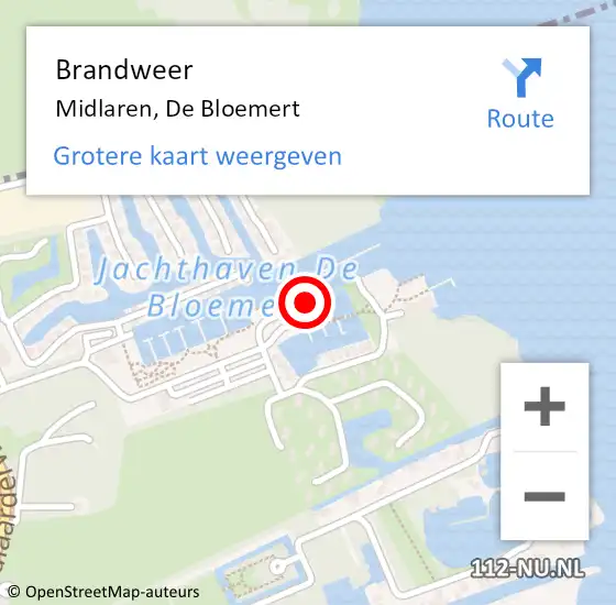 Locatie op kaart van de 112 melding: Brandweer Midlaren, De Bloemert op 30 juli 2014 17:27
