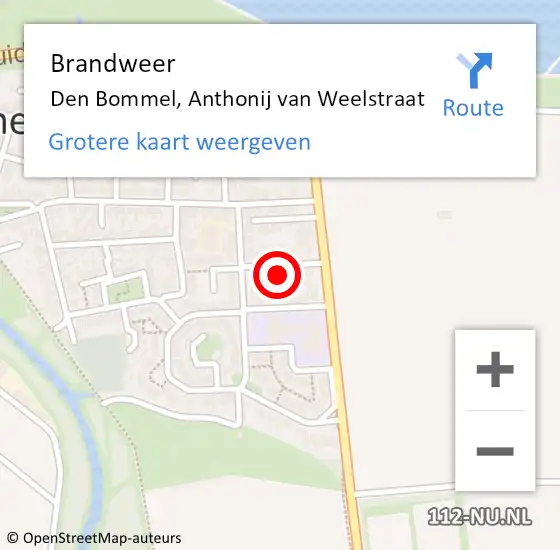 Locatie op kaart van de 112 melding: Brandweer Den Bommel, Anthonij van Weelstraat op 28 september 2022 11:31