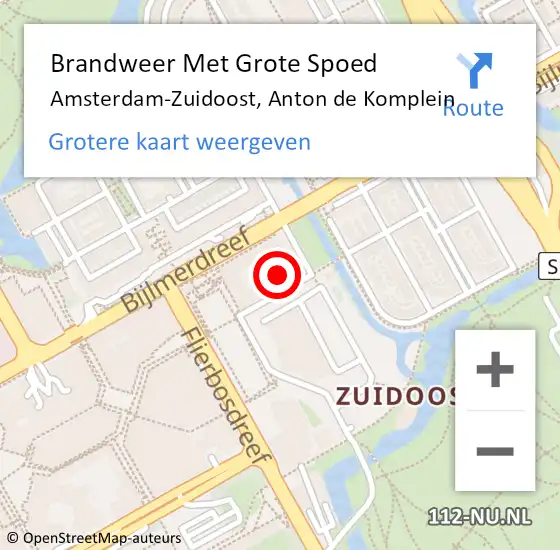 Locatie op kaart van de 112 melding: Brandweer Met Grote Spoed Naar Amsterdam-Zuidoost, Anton de Komplein op 28 september 2022 11:43