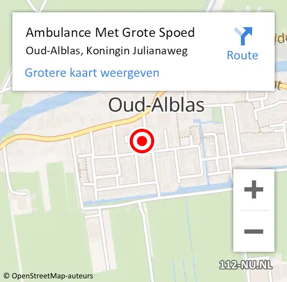 Locatie op kaart van de 112 melding: Ambulance Met Grote Spoed Naar Oud-Alblas, Koningin Julianaweg op 28 september 2022 11:51