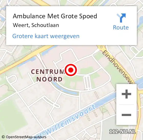 Locatie op kaart van de 112 melding: Ambulance Met Grote Spoed Naar Weert, Schoutlaan op 28 september 2022 12:11