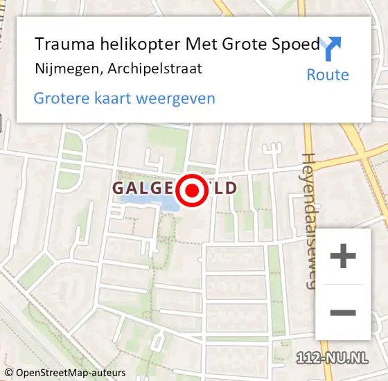 Locatie op kaart van de 112 melding: Trauma helikopter Met Grote Spoed Naar Nijmegen, Archipelstraat op 28 september 2022 12:14