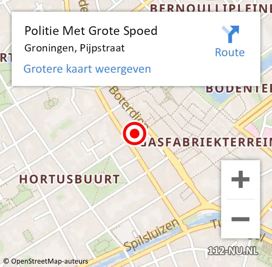 Locatie op kaart van de 112 melding: Politie Met Grote Spoed Naar Groningen, Pijpstraat op 28 september 2022 12:24