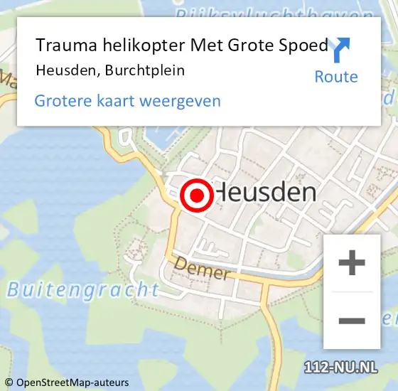 Locatie op kaart van de 112 melding: Trauma helikopter Met Grote Spoed Naar Heusden, Burchtplein op 28 september 2022 12:43