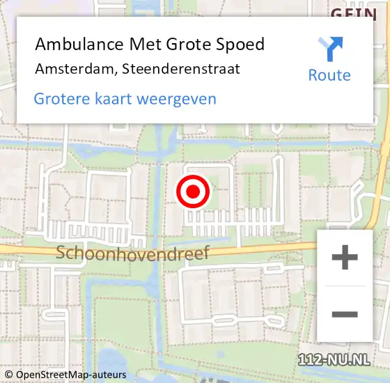 Locatie op kaart van de 112 melding: Ambulance Met Grote Spoed Naar Amsterdam-Zuidoost, Steenderenstraat op 28 september 2022 13:11