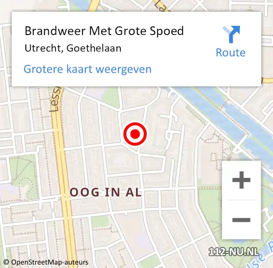 Locatie op kaart van de 112 melding: Brandweer Met Grote Spoed Naar Utrecht, Goethelaan op 28 september 2022 13:17