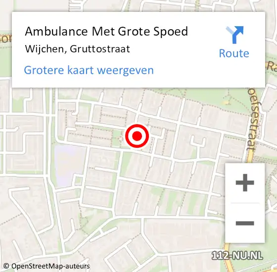 Locatie op kaart van de 112 melding: Ambulance Met Grote Spoed Naar Wijchen, Gruttostraat op 28 september 2022 13:30