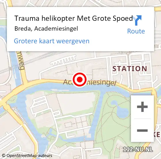 Locatie op kaart van de 112 melding: Trauma helikopter Met Grote Spoed Naar Breda, Academiesingel op 28 september 2022 13:34