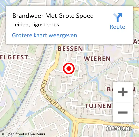 Locatie op kaart van de 112 melding: Brandweer Met Grote Spoed Naar Leiden, Ligusterbes op 28 september 2022 13:46