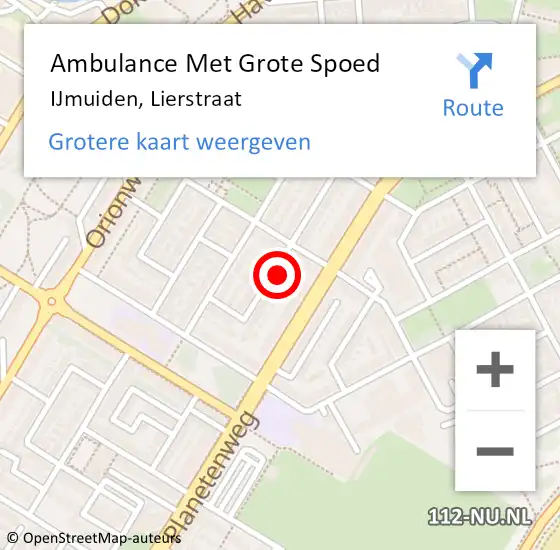 Locatie op kaart van de 112 melding: Ambulance Met Grote Spoed Naar IJmuiden, Lierstraat op 28 september 2022 13:49