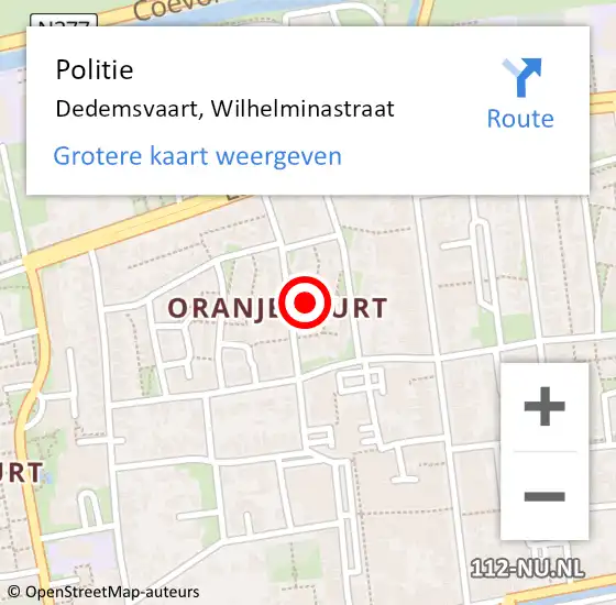 Locatie op kaart van de 112 melding: Politie Dedemsvaart, Wilhelminastraat op 28 september 2022 14:29