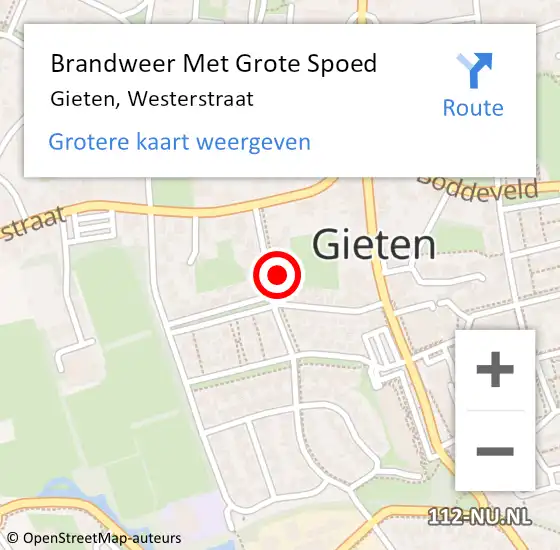 Locatie op kaart van de 112 melding: Brandweer Met Grote Spoed Naar Gieten, Westerstraat op 28 september 2022 14:32