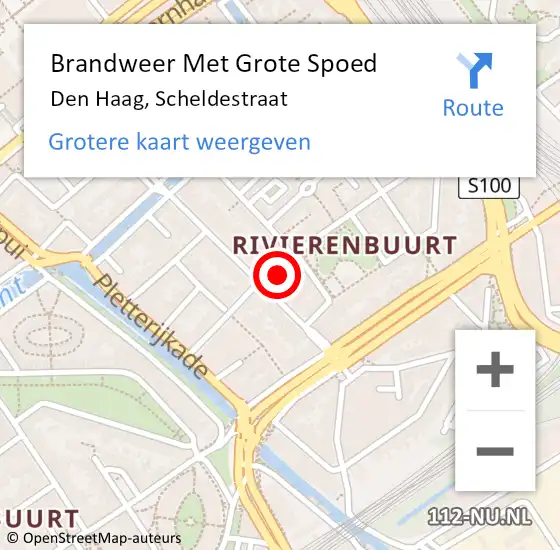 Locatie op kaart van de 112 melding: Brandweer Met Grote Spoed Naar Den Haag, Scheldestraat op 28 september 2022 14:35