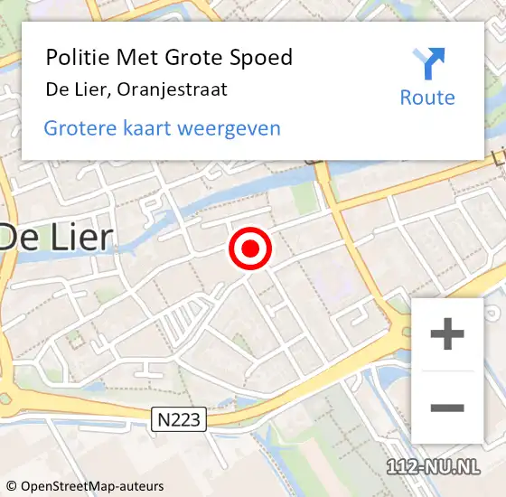 Locatie op kaart van de 112 melding: Politie Met Grote Spoed Naar De Lier, Oranjestraat op 28 september 2022 14:44