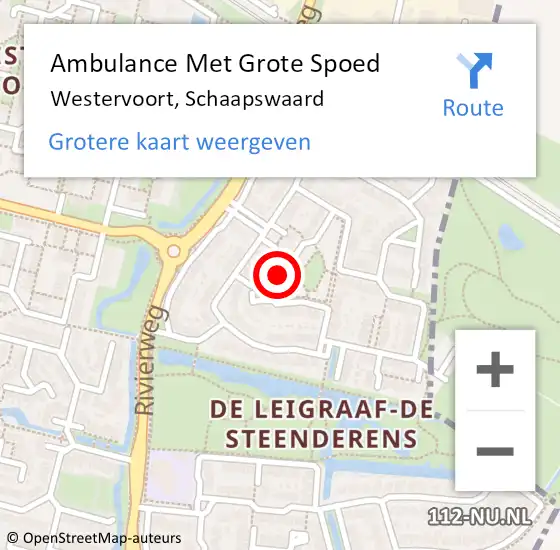 Locatie op kaart van de 112 melding: Ambulance Met Grote Spoed Naar Westervoort, Schaapswaard op 28 september 2022 15:01