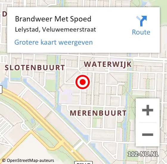 Locatie op kaart van de 112 melding: Brandweer Met Spoed Naar Lelystad, Veluwemeerstraat op 28 september 2022 15:06