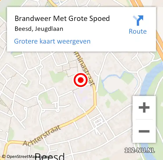 Locatie op kaart van de 112 melding: Brandweer Met Grote Spoed Naar Beesd, Jeugdlaan op 30 juli 2014 18:11